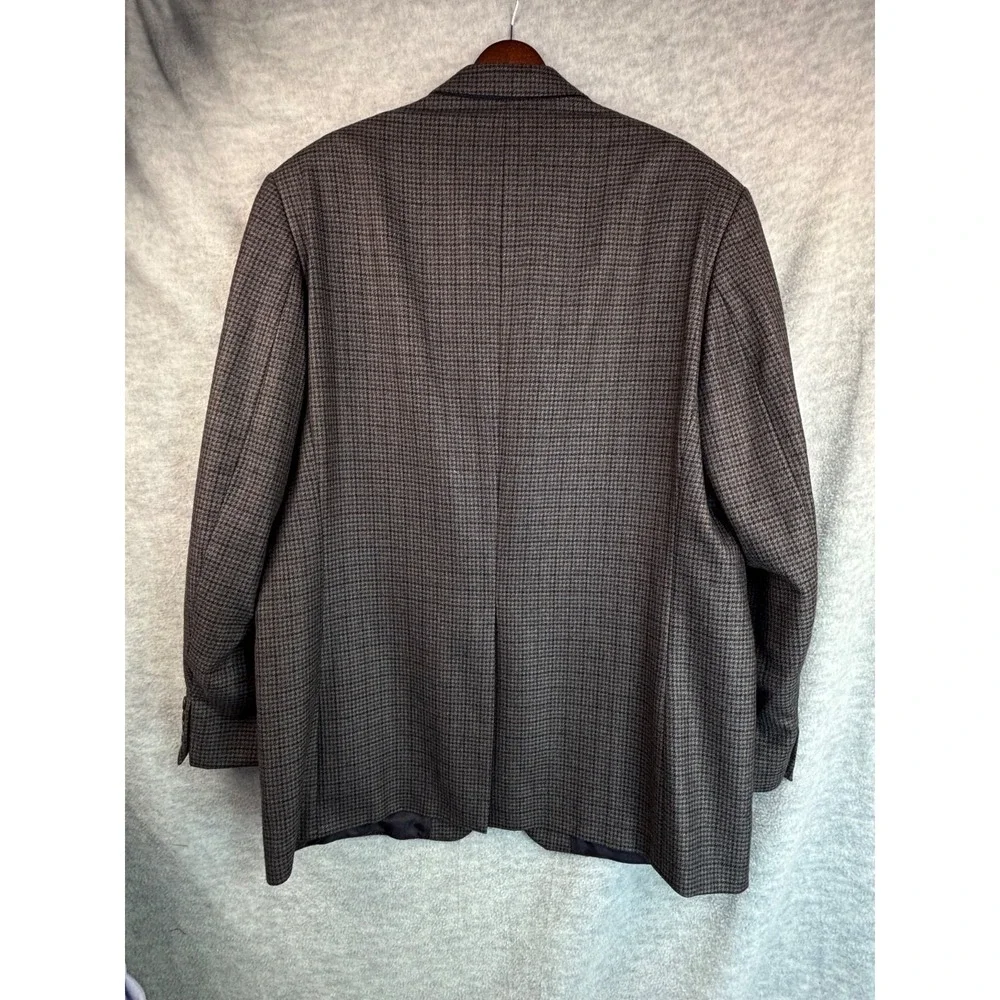 Vintage Blazer Sport Coat Jacket Izod Wool 48L Blue Gray Brown Plaid Houndstooth